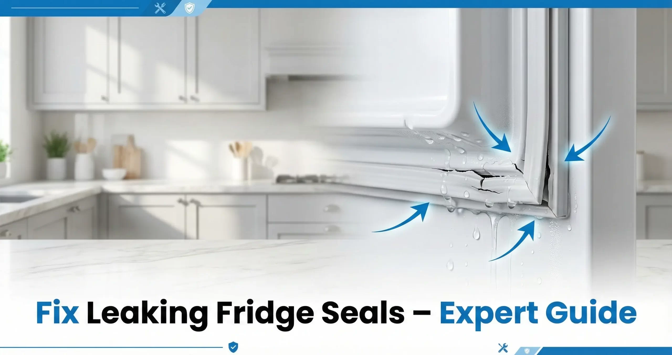 Leaking fridge door seal showing gaps and moisture around the gasket edge