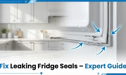 Leaking fridge door seal showing gaps and moisture around the gasket edge